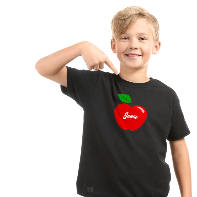 Camiseta Crianças de Nomes Personalizados da Apple Vermelha (Criador carregado)