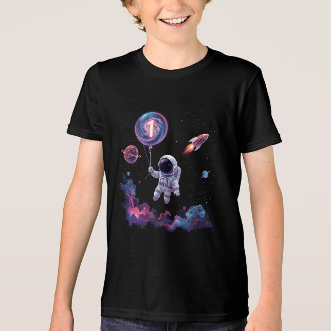 Camiseta Crianças de Teto de Aniversário do Space Rocket (Frente)