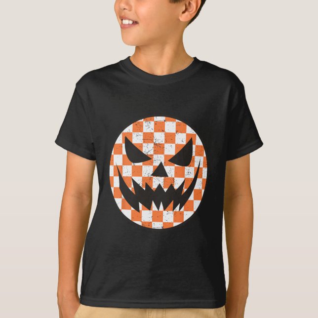 Camiseta Crianças de Trendy do Rosto de Halloween com Padrã (Frente)