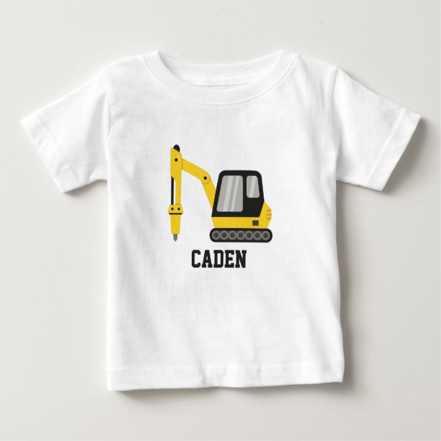 Camiseta Crianças de veículos com escavador amarelo para co (Frente)