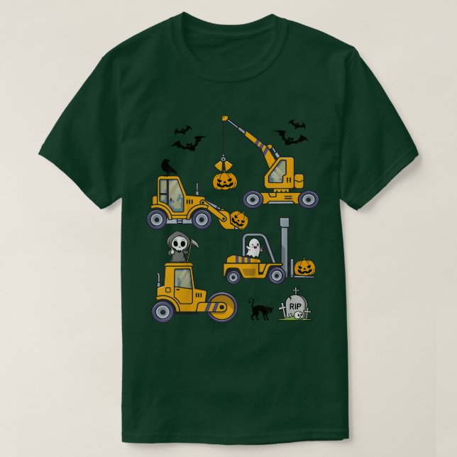 Camiseta Crianças de veículos de construção de halloween (Frente do Design)
