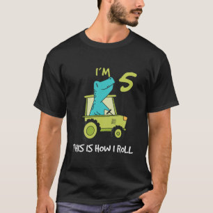 Camiseta Crianças Dino Trator Aniversário De 5 Anos