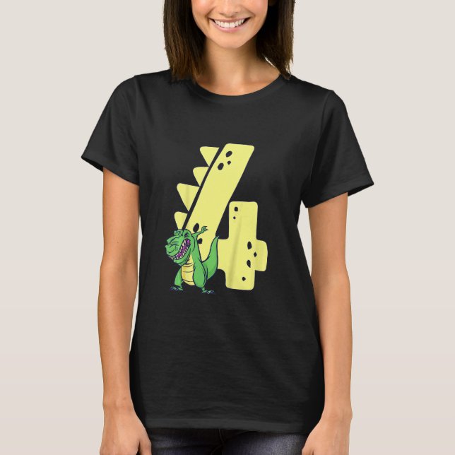 Camiseta Crianças Dinossauro Aniversário de 4 Anos Menino R (Frente)