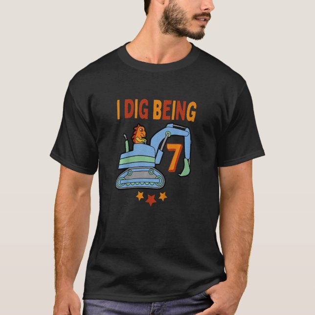 Camiseta Crianças Dinossauro Digger 7 Birthday, Construção  (Frente)