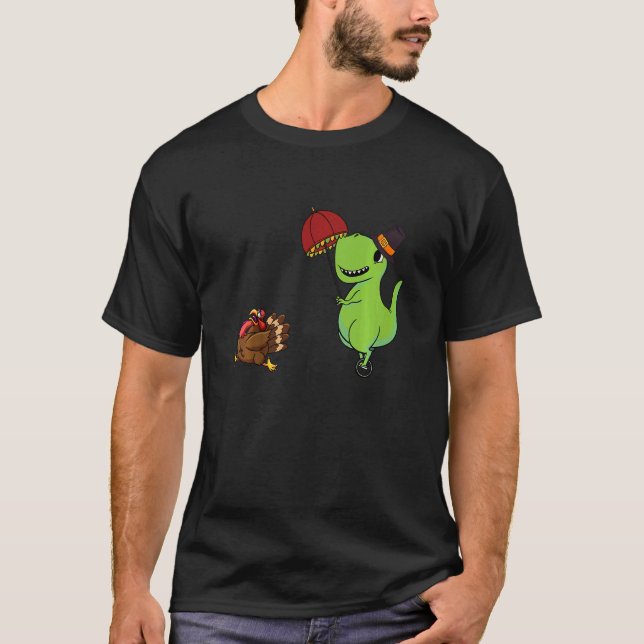 Camiseta Crianças Dinossauro Guarda-chuvas Turquia Dia de A (Frente)