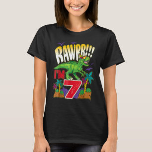 Camiseta Crianças Dinossauro Rawr Eu sou 7 de 7 anos Rex Bo