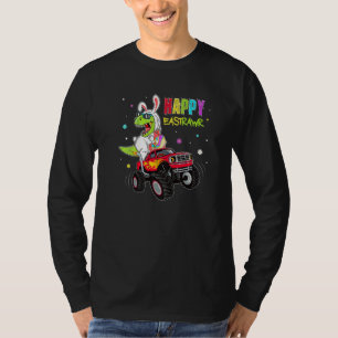 Camiseta Crianças Dinossauro Rex Monstrando Caminhão Feliz