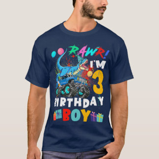 Camiseta Crianças Dinossauro T Rex Monster Truck 3 Anos 3º 