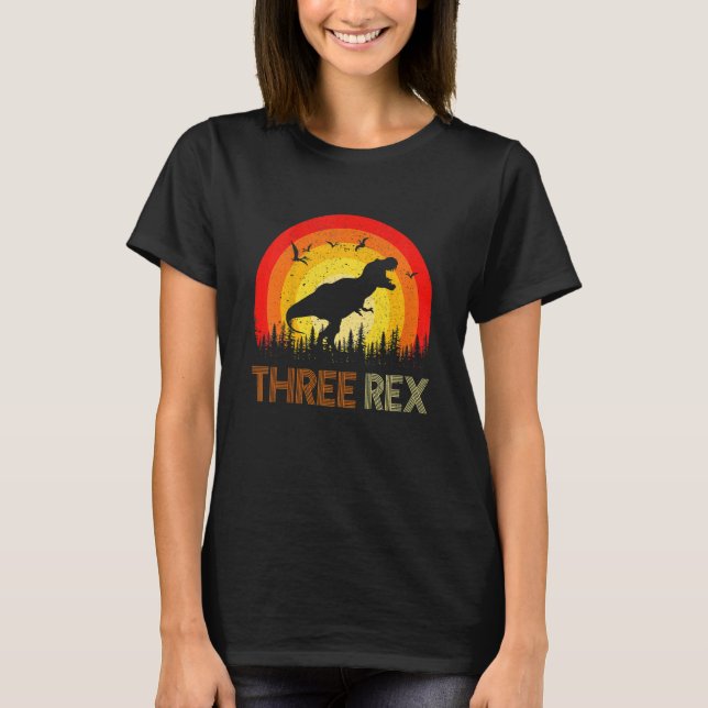 Camiseta Crianças Dinossauro Trex Eu tenho 3 anos Três Rex  (Frente)