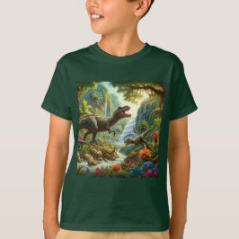 Camiseta Crianças Dinossauros Arte AI