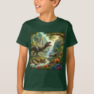 Camiseta Crianças Dinossauros Arte AI