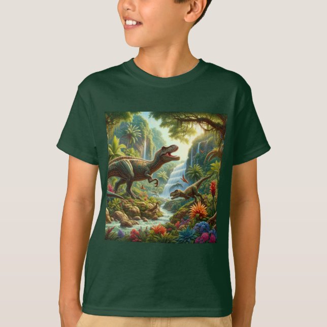 Camiseta Crianças Dinossauros Arte AI (Frente)