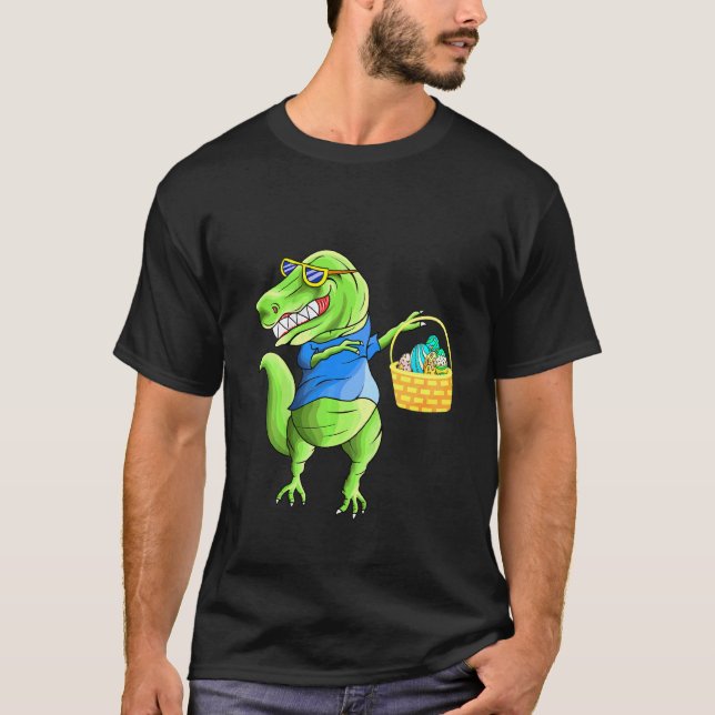 Camiseta Crianças Dinossauros Engraçados Dabitando Com Baci (Frente)
