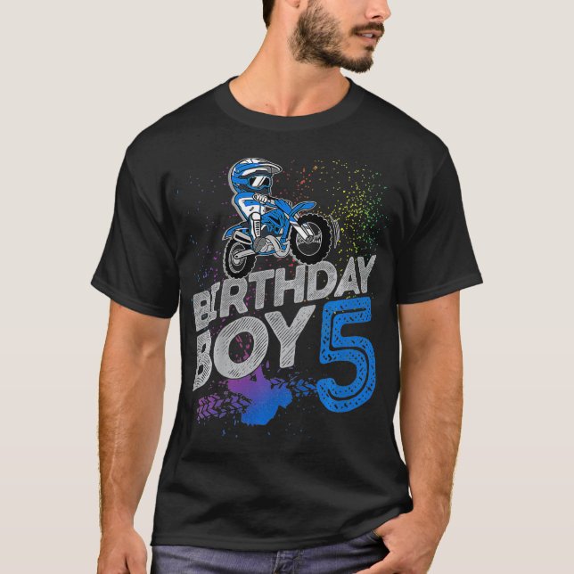 Camiseta Crianças Dirigem Cavaleiro de Bicicleta de 5 Anos (Frente)