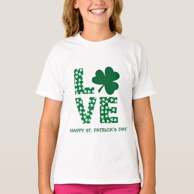 Camiseta Crianças Diversão Shamrock Adoram Ruas irlandesas. (Frente)