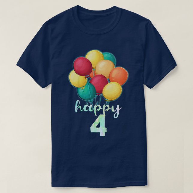 Camiseta Crianças Divertidas Felizes Balões Coloridos de 4  (Frente do Design)