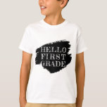 Camiseta Crianças do 1º ano, saudações modernas, preto e br<br><div class="desc">Esta design Legal de 1rua que diz "Alô Primeiro Grau" é perfeita para os alunos do primeiro ano celebrarem seu primeiro dia de escola.</div>