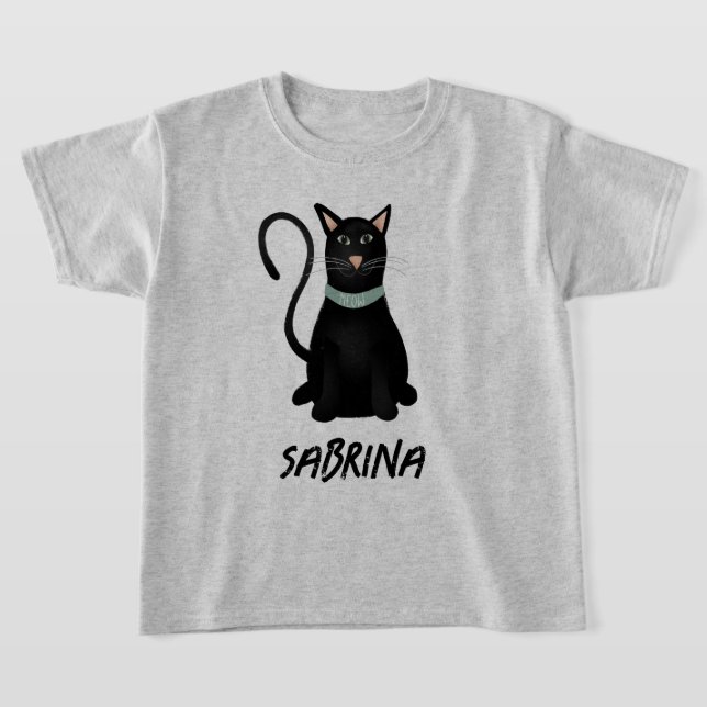 Camiseta Crianças do Dia das Bruxas de Gato Preto e Bonito (Postura )