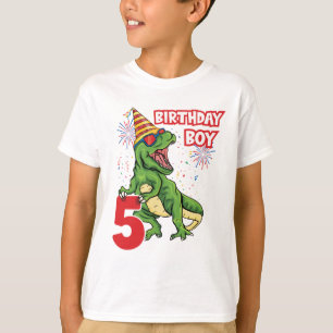 Camiseta Crianças do Dinossauro T-Rex 5 Birthday Boy T-Rex