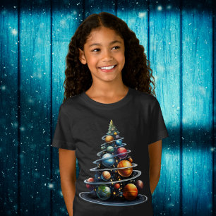 Camiseta Crianças do Espaço Exterior da Árvore de Natal Pla