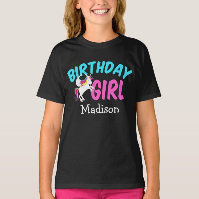 Camiseta Crianças do partido Birthday Girl Rainbow Unicorn (Frente)