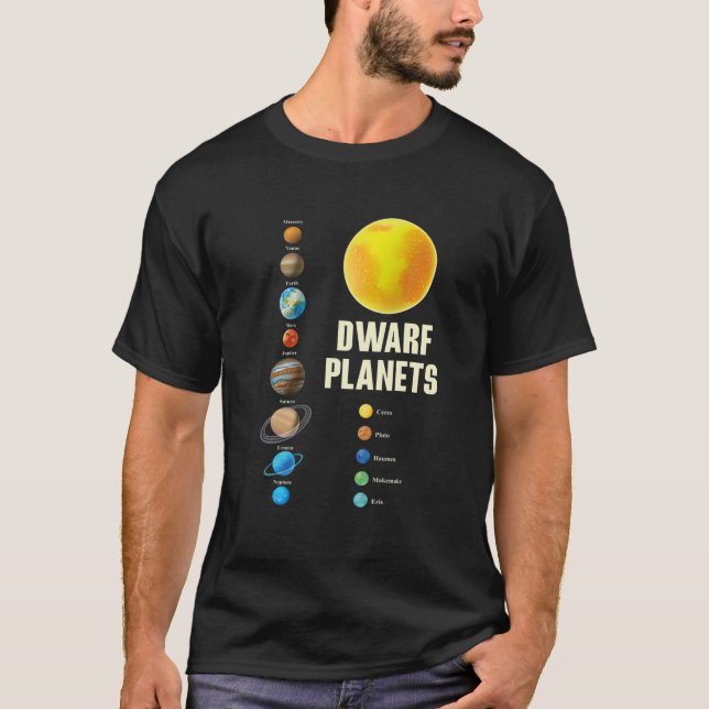 Camiseta Crianças do Sistema Solar e Adultos Planetas Anões (Frente)