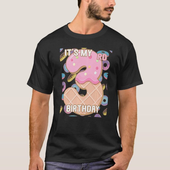 Camiseta Crianças Doce Rosquinha É meu aniversário de 3 ano (Frente)