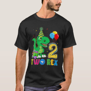 Camiseta Crianças Dois Rex Aniversário De 2 Anos Dinossau