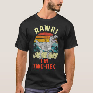 Camiseta Crianças Dois Rex Aniversário De 2 Anos Dinossauro
