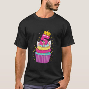 CAMISETA CRIANÇAS DOURADAS COROWN CUPCAKE PINK 5 BIRTHDA