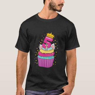 CAMISETA CRIANÇAS DOURADAS COROWN CUPCAKE PINK 5 BIRTHDA