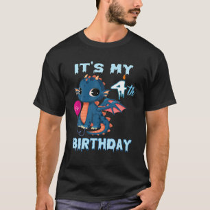 Camiseta Crianças Dragão 4 Anos Garotinha De Aniversário 4 