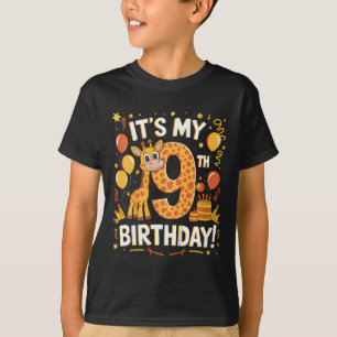 Camiseta Crianças, é a minha nona feliz girafa de aniversár