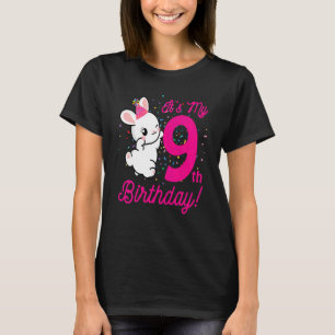 Camiseta Crianças é meu 9º Aniversário Garota Coelho Coelho