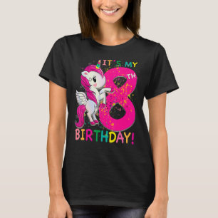 Camiseta Crianças é meu aniversário de 8 anos Unicórnio de
