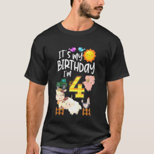 Camiseta Crianças É Meu Aniversário, Tenho 4 Anos De Animai