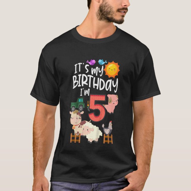 Camiseta Crianças É Meu Aniversário, Tenho 5 Anos De Animai (Frente)