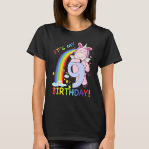 Camiseta Crianças é meu nono aniversário Unicórnio de 9 ano