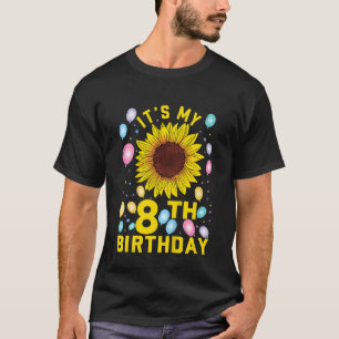 Camiseta Crianças É meu oitavo aniversário, girassol de 8 a