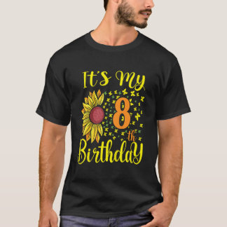 Camiseta Crianças É meu oitavo aniversário, girassol de 8 a