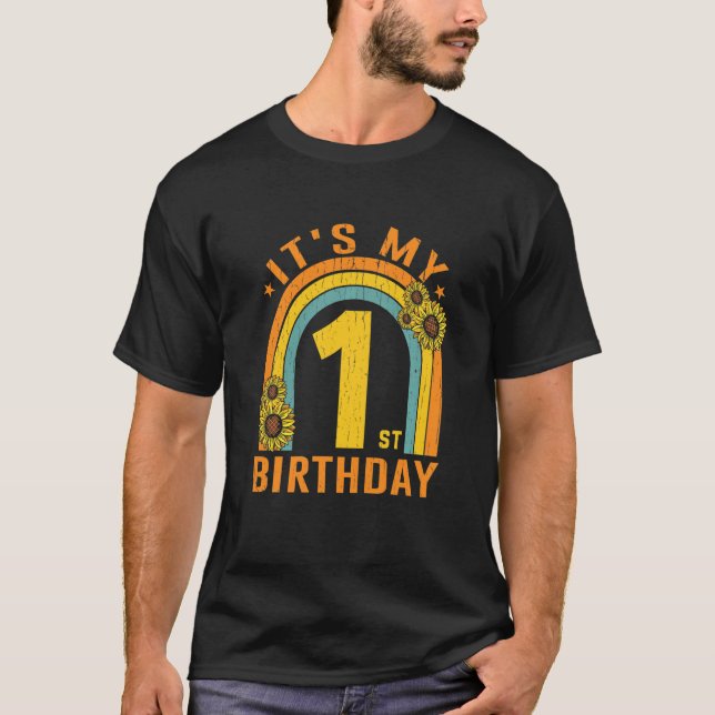 Camiseta Crianças É meu primeiro aniversario Girassol, 1 an (Frente)
