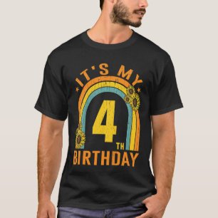 Camiseta Crianças, é meu quarto aniversário, girassol, 4 an