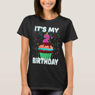 Camiseta Crianças É meu segundo aniversário Cupcake doce 2