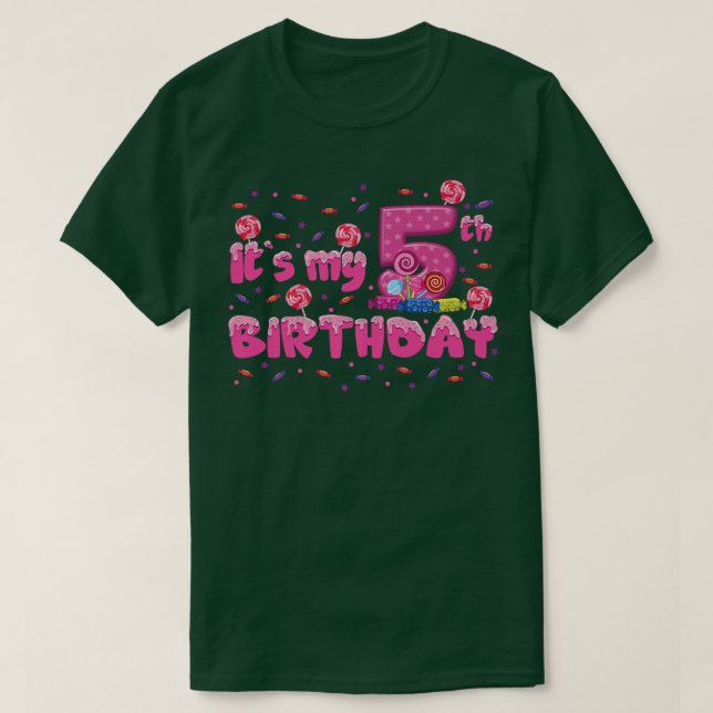 Camiseta Crianças É o meu 5 Aniversário Bonbons 5 anos (Frente do Design)