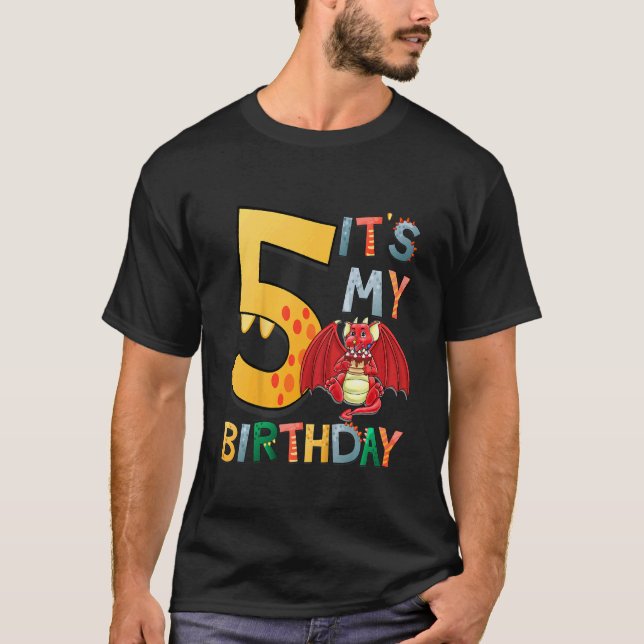 Camiseta Crianças É o meu Dragão de Aniversário de 5 5 Anos (Frente)