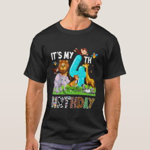 Camiseta Crianças É o meu quarto aniversário, Zoo Selva Saf