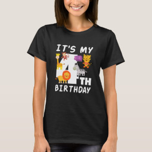 Camiseta Crianças É o meu quarto aniversário, Zoo Selva Saf