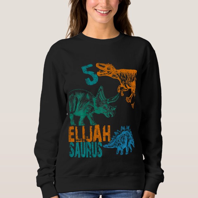 Camiseta Crianças Elijah Saurus 5 Birthday Boys Rex Bda (Frente)