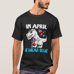 Camiseta Crianças Em Abril Vestimos Blue Trex Dino Toddler