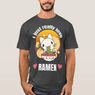 Camiseta Crianças Engraçadas Comendo Gato Ramen Citação de
